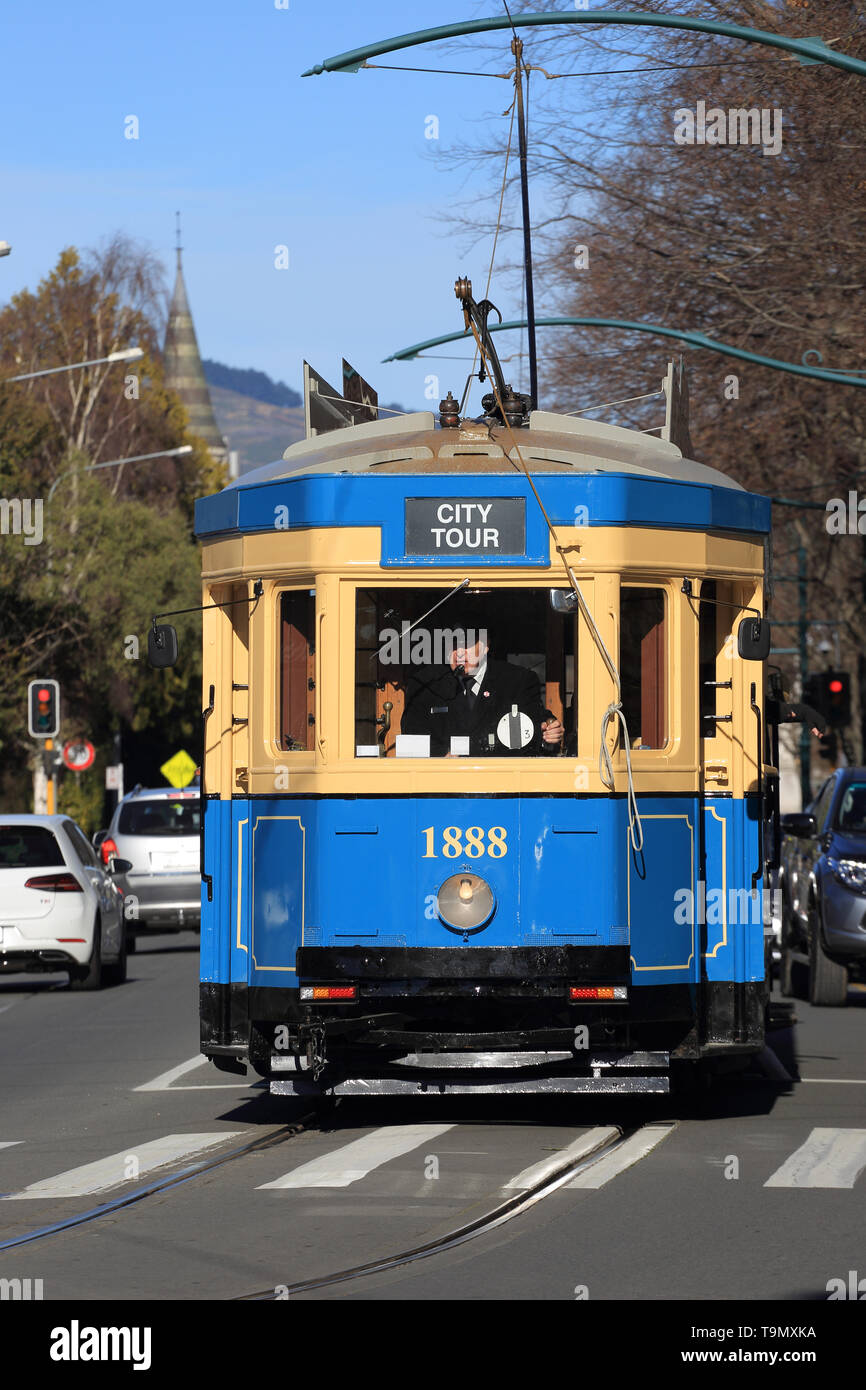 In Tram in Rolleston Avenue, Christchurch, Nuova Zelanda Foto Stock