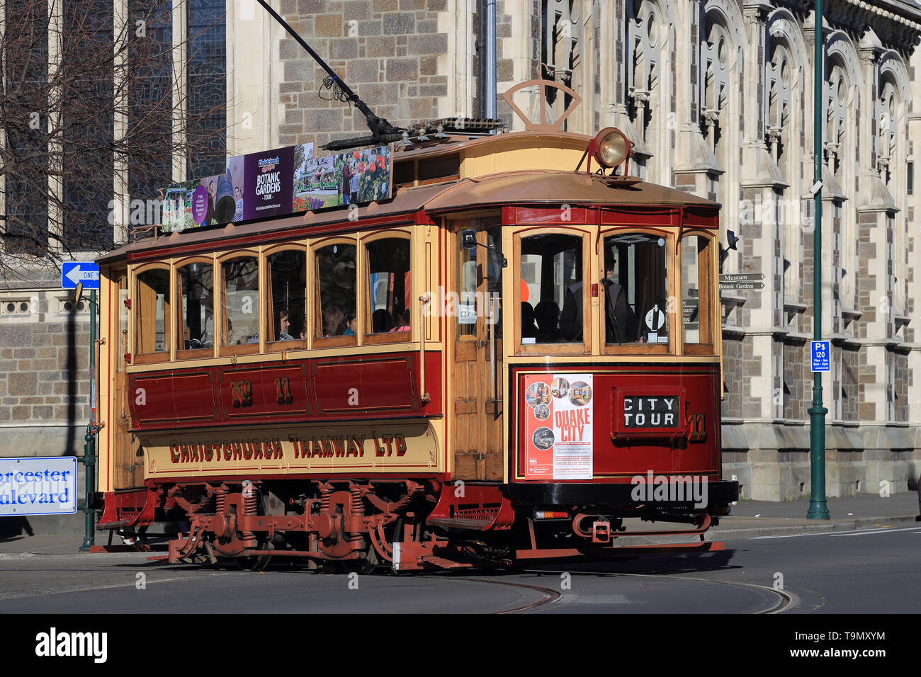 In Tram in Rolleston Avenue, Christchurch, Nuova Zelanda Foto Stock