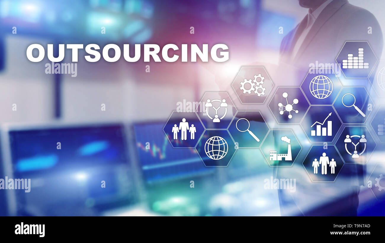 Outsourcing delle risorse umane. Global Business concetto di settore. Esternalizzare Freelance partnership internazionale. Foto Stock