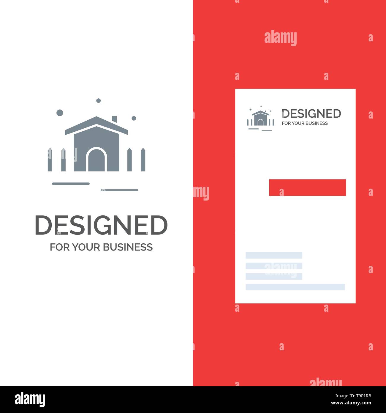 Costruzione, giardino, patio, Rifugio grigio Logo Design e Business Card Template Illustrazione Vettoriale
