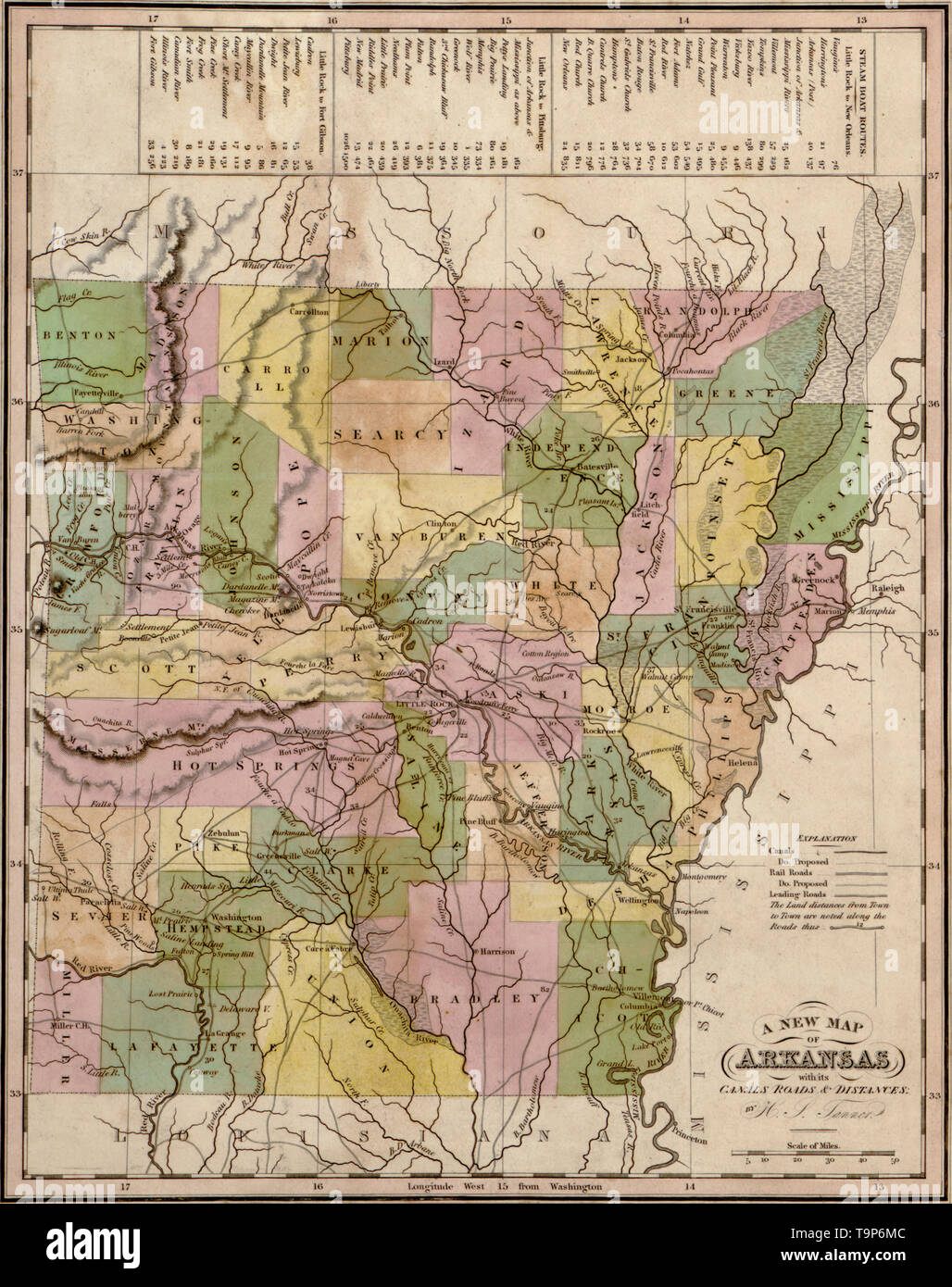 Mappa di Arkansas, 1844 Foto Stock