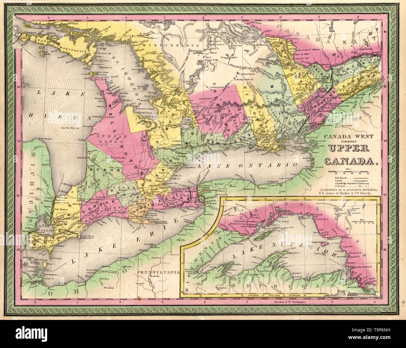 Mappa del Canada occidentale, ex alto Canada, 1849 Foto Stock