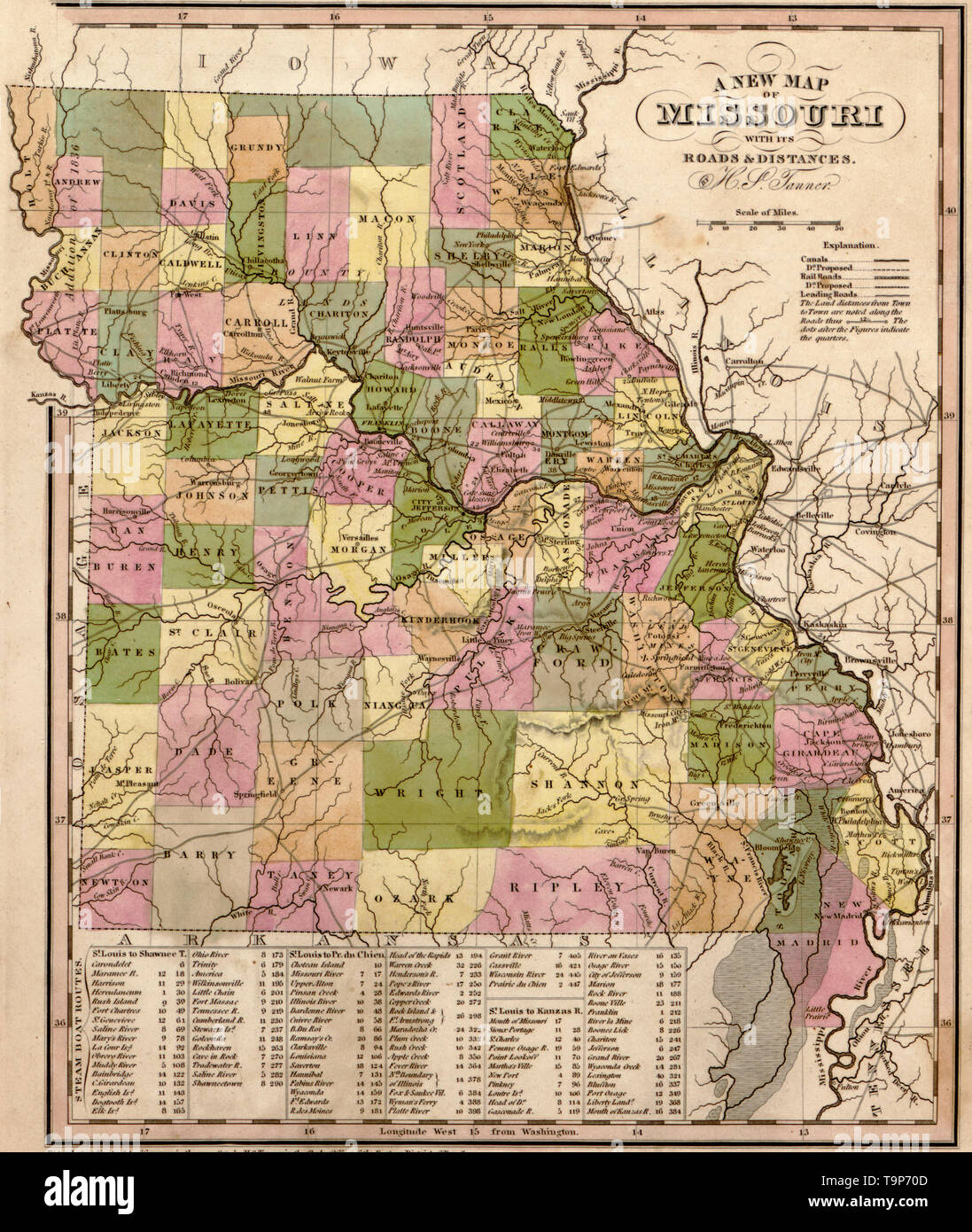 Mappa del Missouri, 1844 Foto Stock