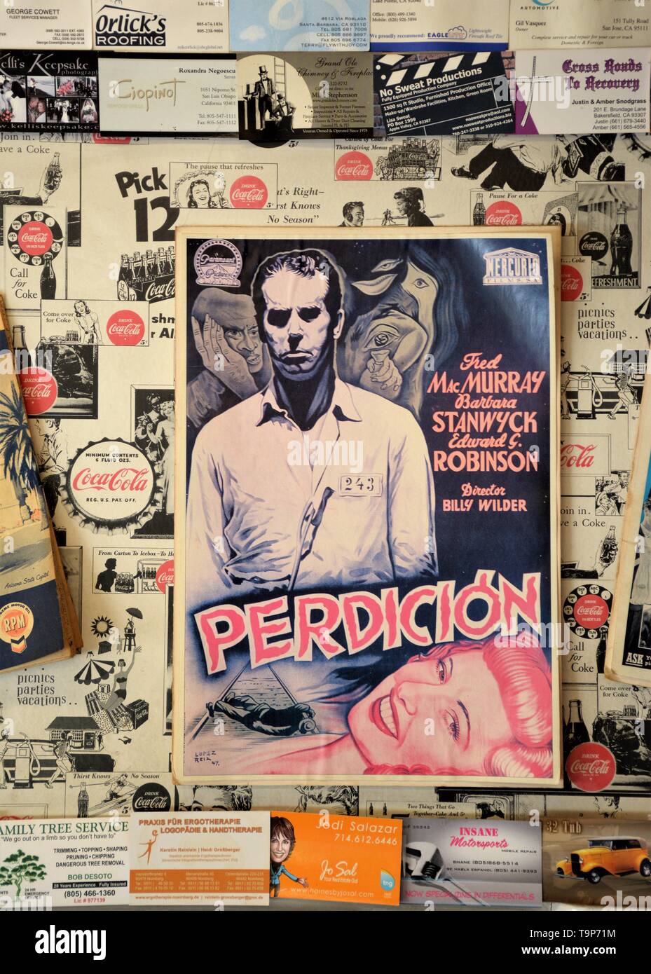 Poster per Perdicion, dal 1944 film con Fred McMurry, Barbara Stanwyck e Edwin Robinson, su Venezia e Canels Olvera Street di Los Angeles Foto Stock