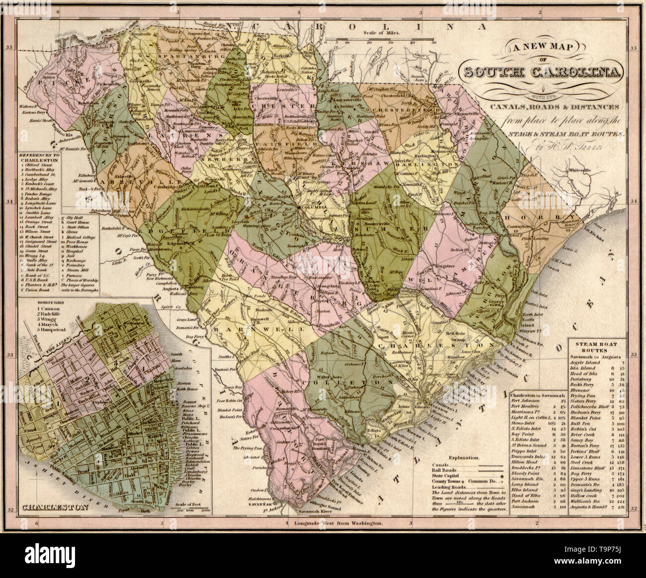 Mappa di Carolina del Sud, 1844 Foto Stock