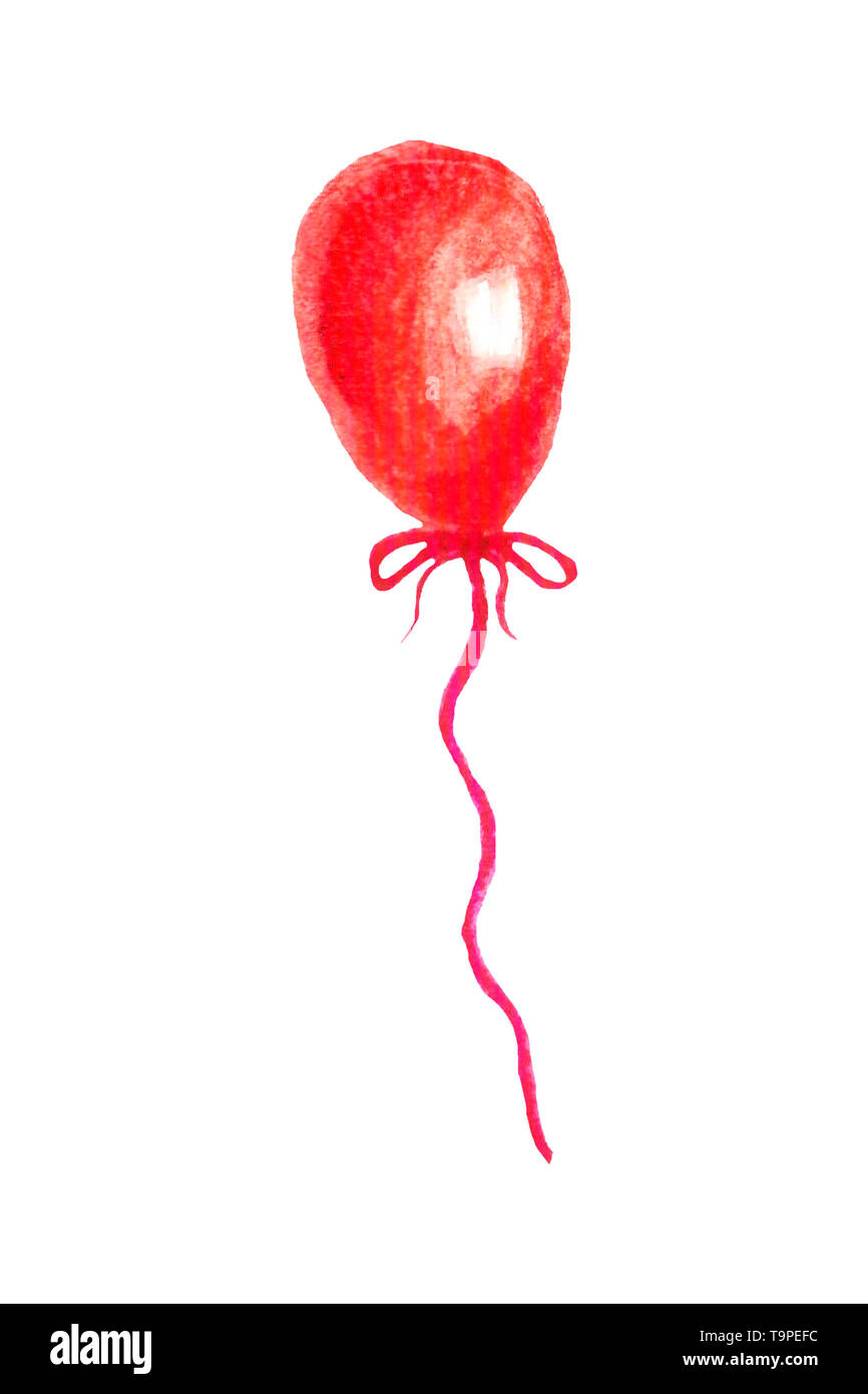 Illustrazione ad acquerello. Dipinte a mano il palloncino rosso su sfondo bianco Foto Stock