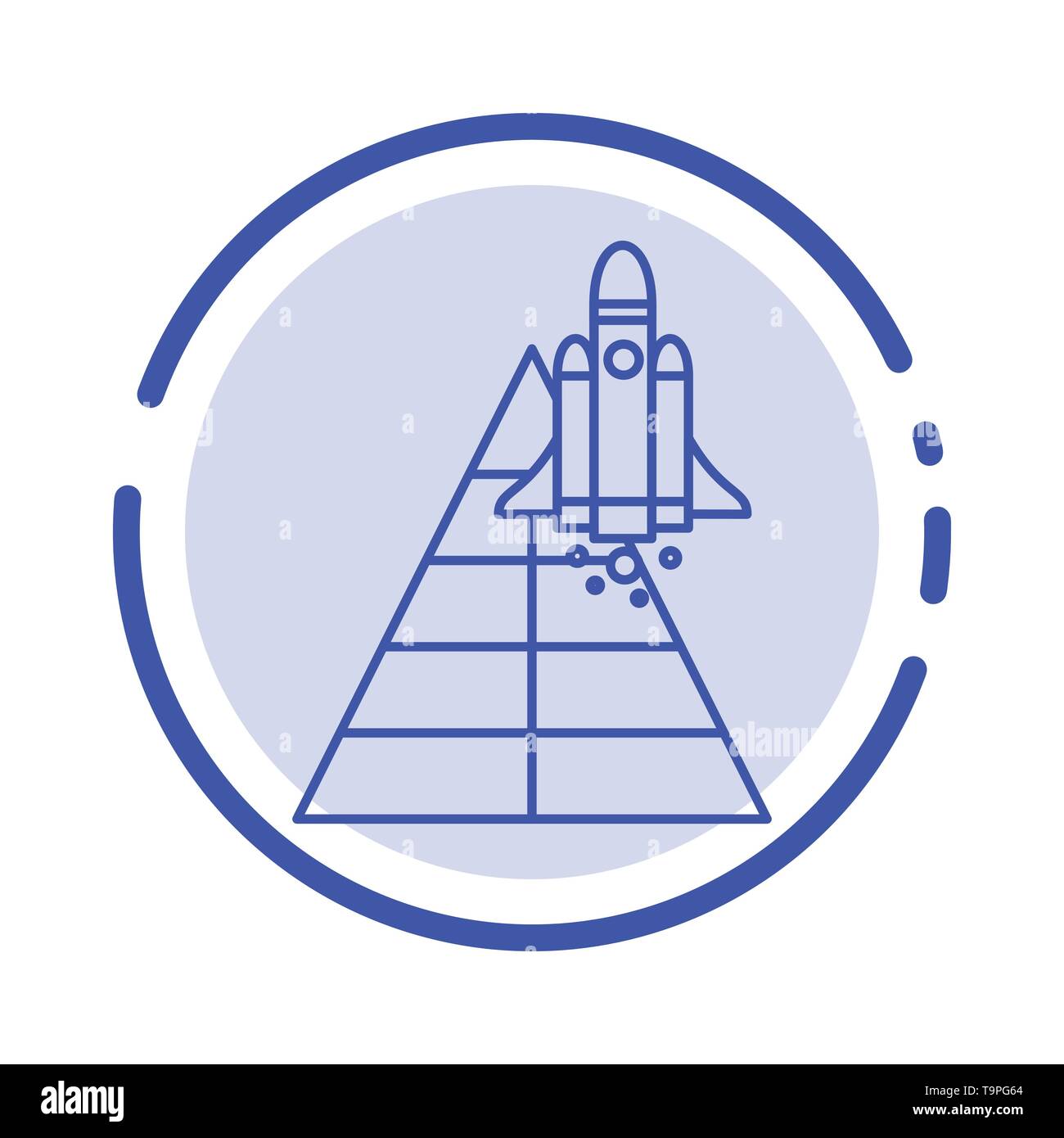 Spazio, Stazione, aeromobili e veicoli spaziali, lanciare blu linea punteggiata Icona Linea Illustrazione Vettoriale