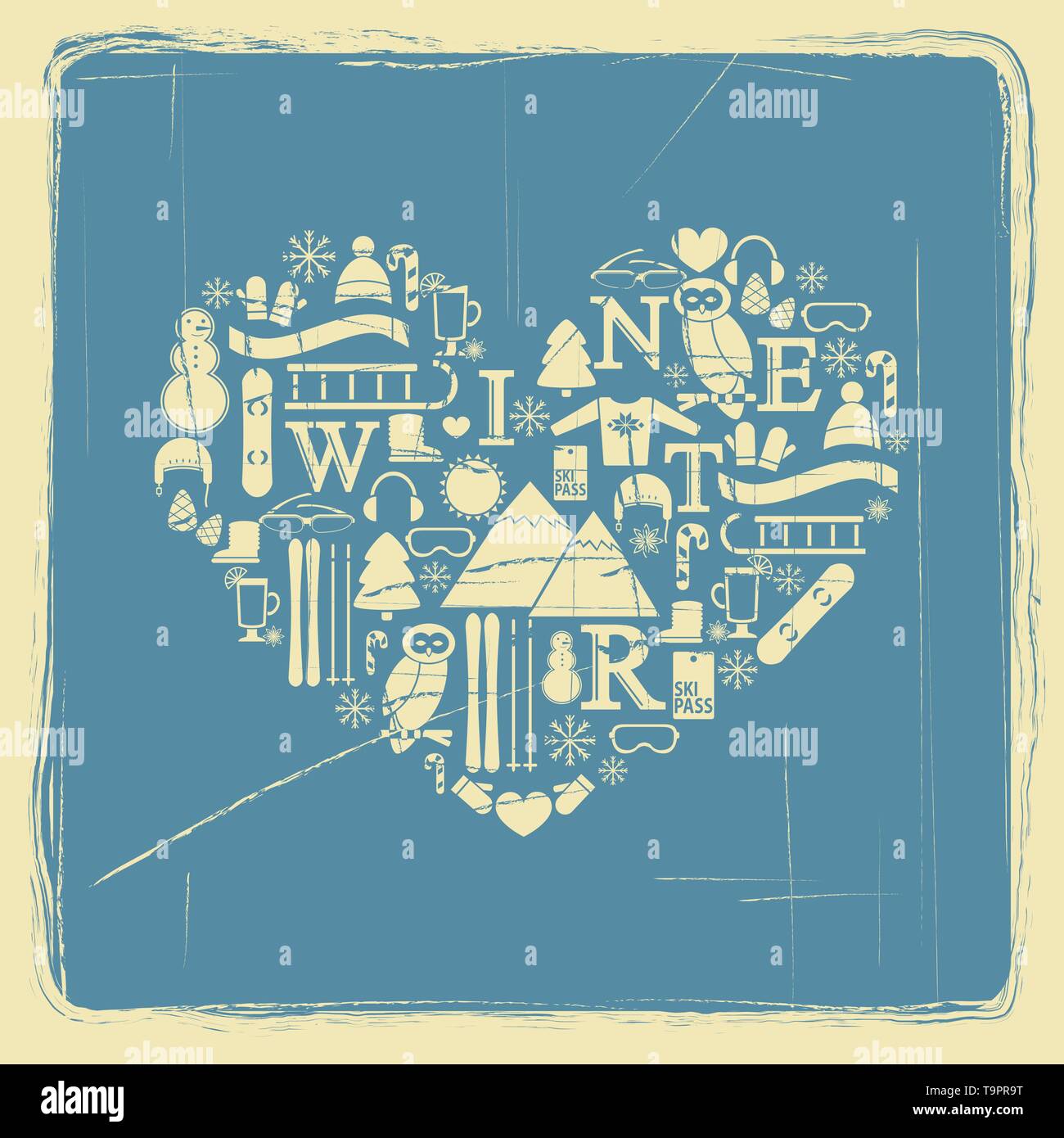 Abstract cuore simbolo del piatto d'inverno le icone con effetto vintage vector per la progettazione Illustrazione Vettoriale