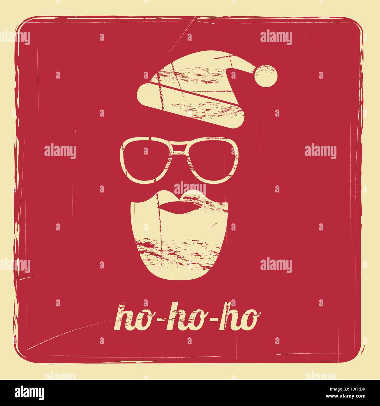 Poster con una santa hipster silhouette e slogan 'ho-ho-ho' sfondo vettoriale con effetto rétro Illustrazione Vettoriale