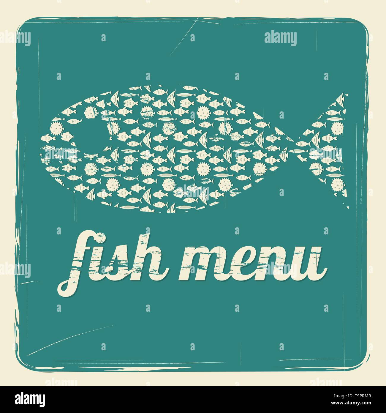 Template vettoriale per menu di pesce con effetto rétro Illustrazione Vettoriale