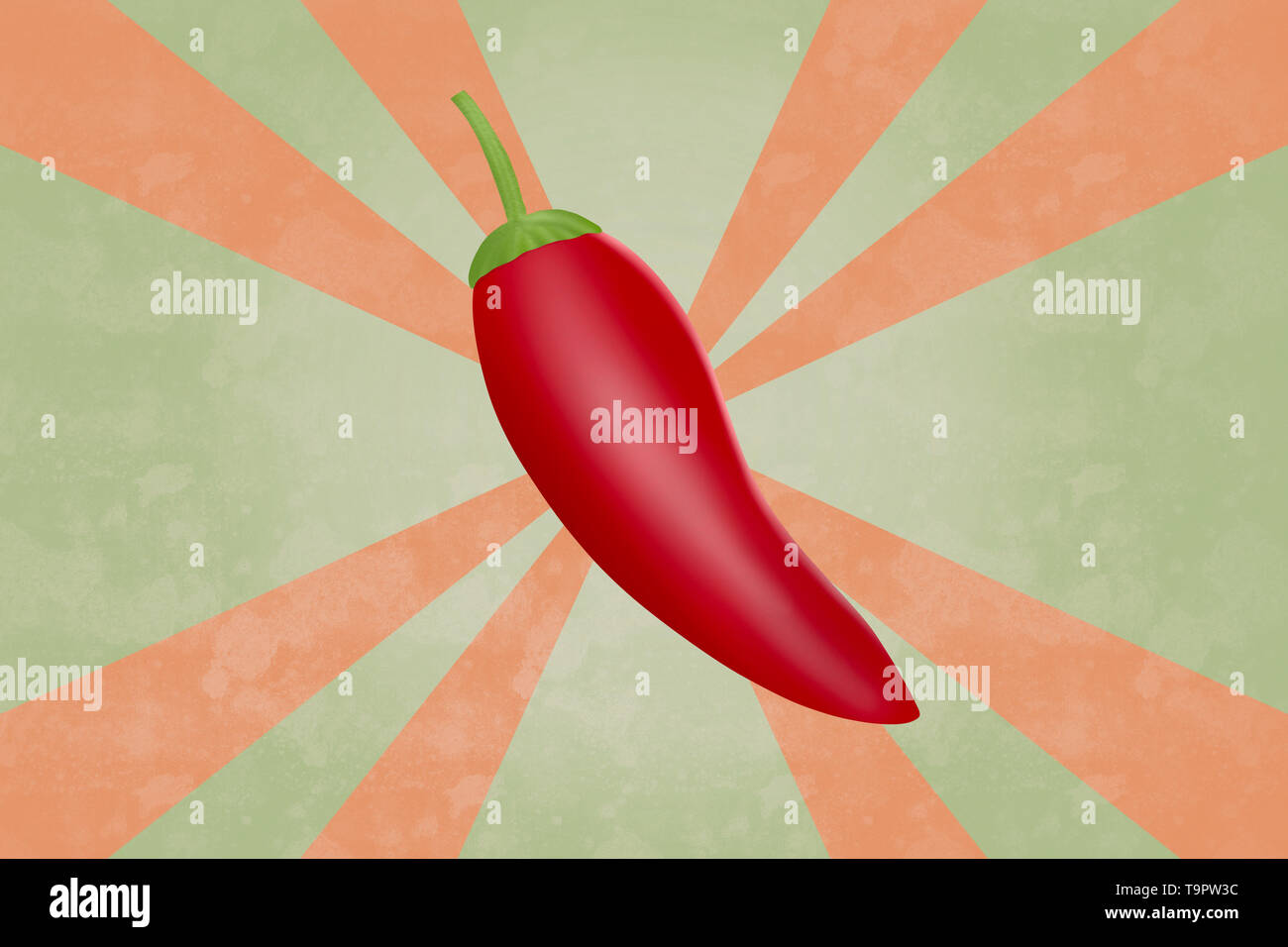 Realistico red hot chili pepper in stile retrò background Foto Stock