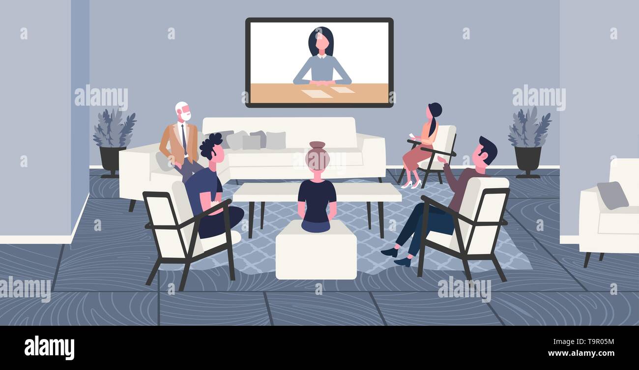 Gli imprenditori fare videoconferenze colleghi avente attività online Incontro conferenza web concetto office gruppo lavoratori discutendo co-lavoro Illustrazione Vettoriale
