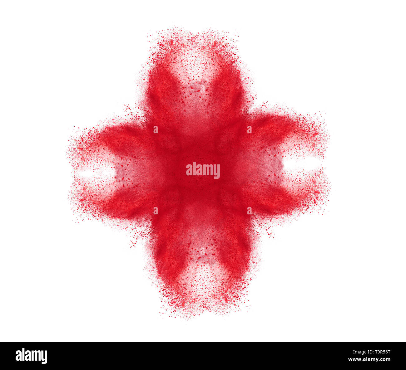 Rosso in polvere colorata splash su sfondo bianco Foto Stock