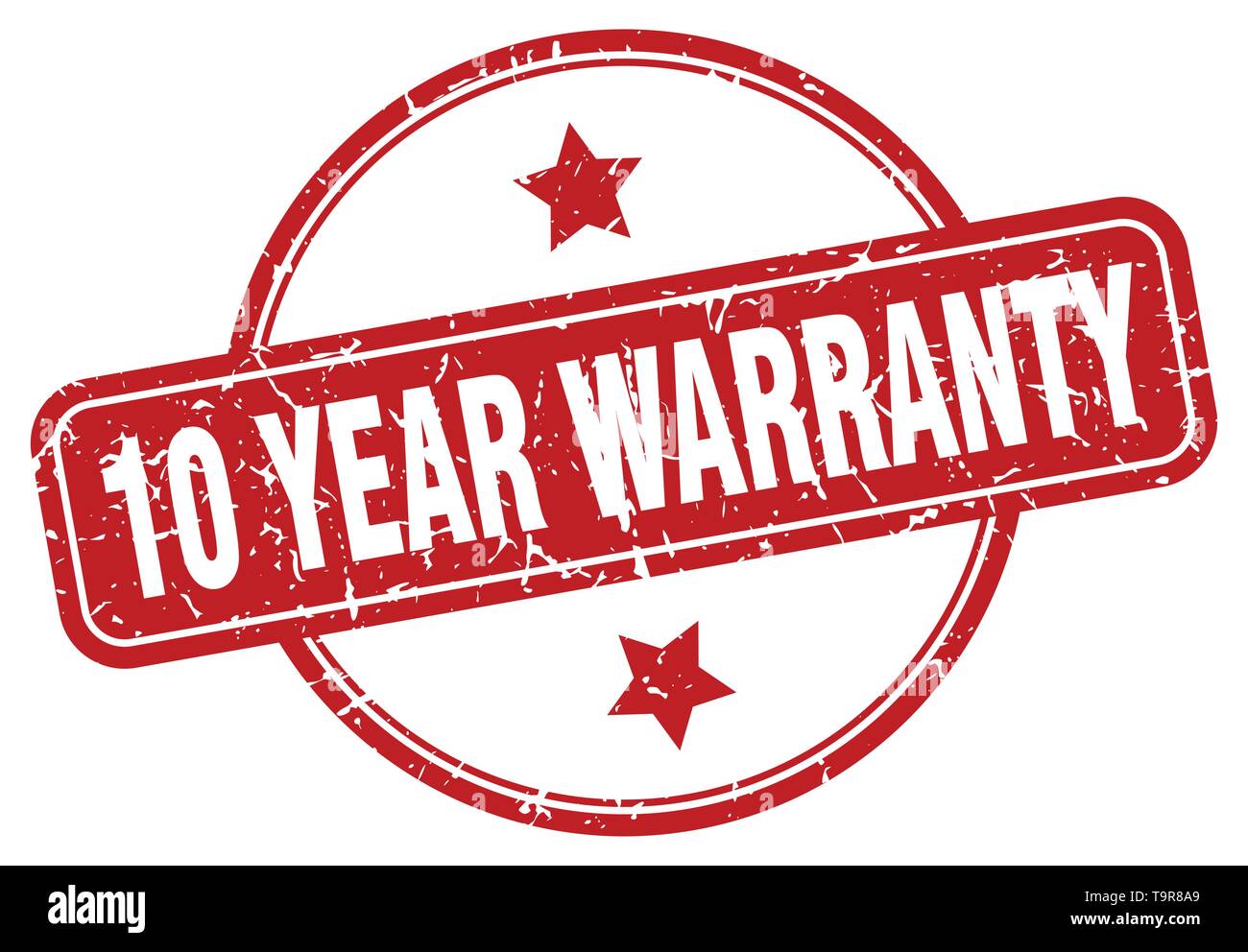 Dieci anni di garanzia vintage rotondo francobollo isolato Illustrazione Vettoriale