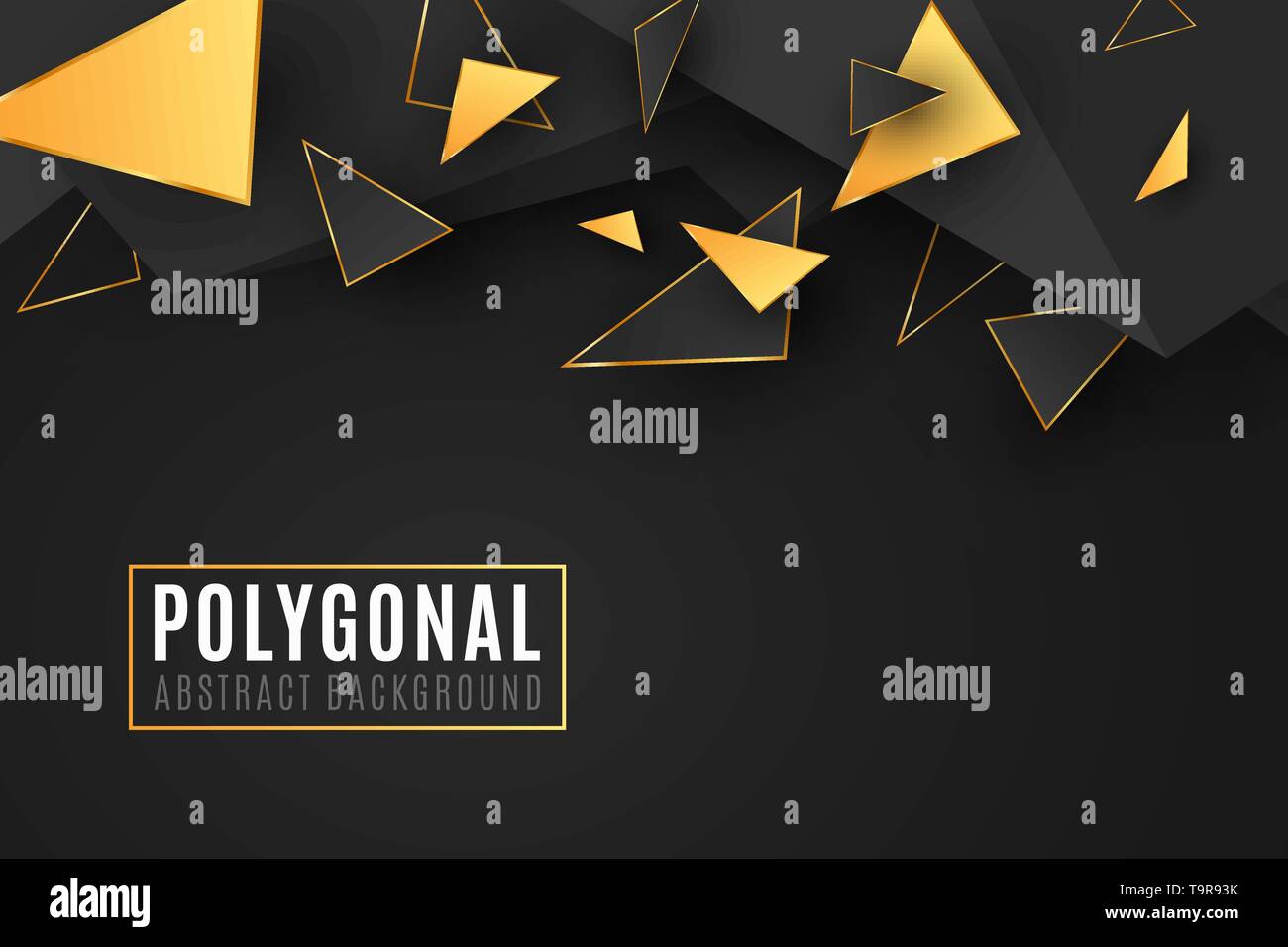 Abstract forme geometriche. Elegante custodia per il tuo design. Bassa poli stile. Forme caotiche. Abstract di nero e oro triangoli. Forme poligonali backgroun Illustrazione Vettoriale