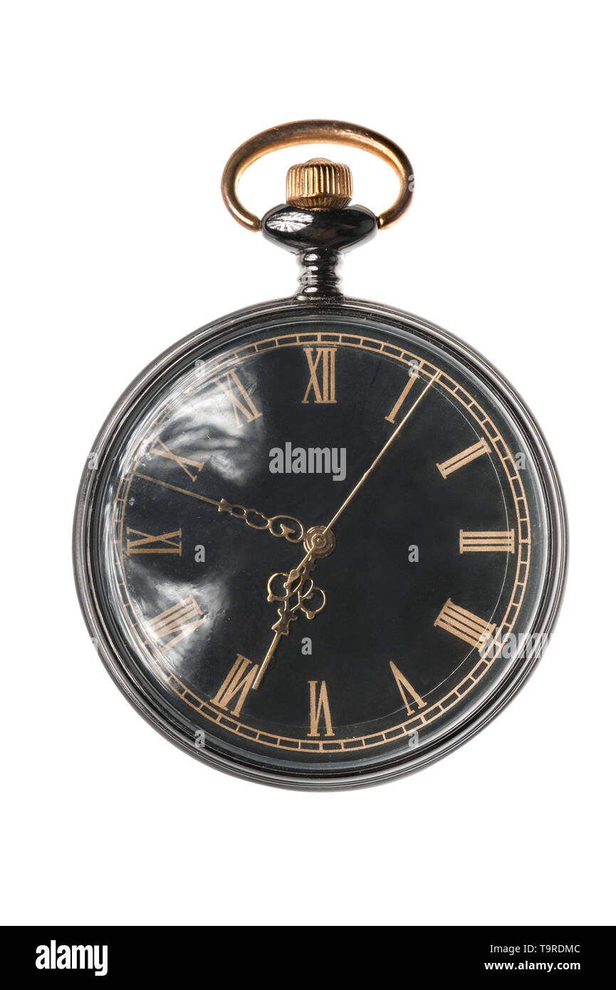 Il vecchio orologio da tasca isolati su sfondo bianco Foto Stock