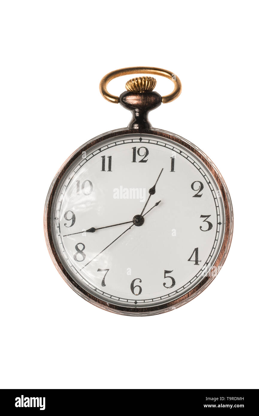 Il vecchio orologio da tasca isolati su sfondo bianco Foto Stock