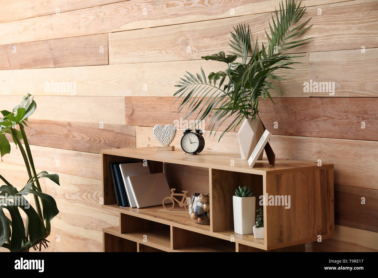 Verde foglie tropicali nell'interno della camera Foto Stock