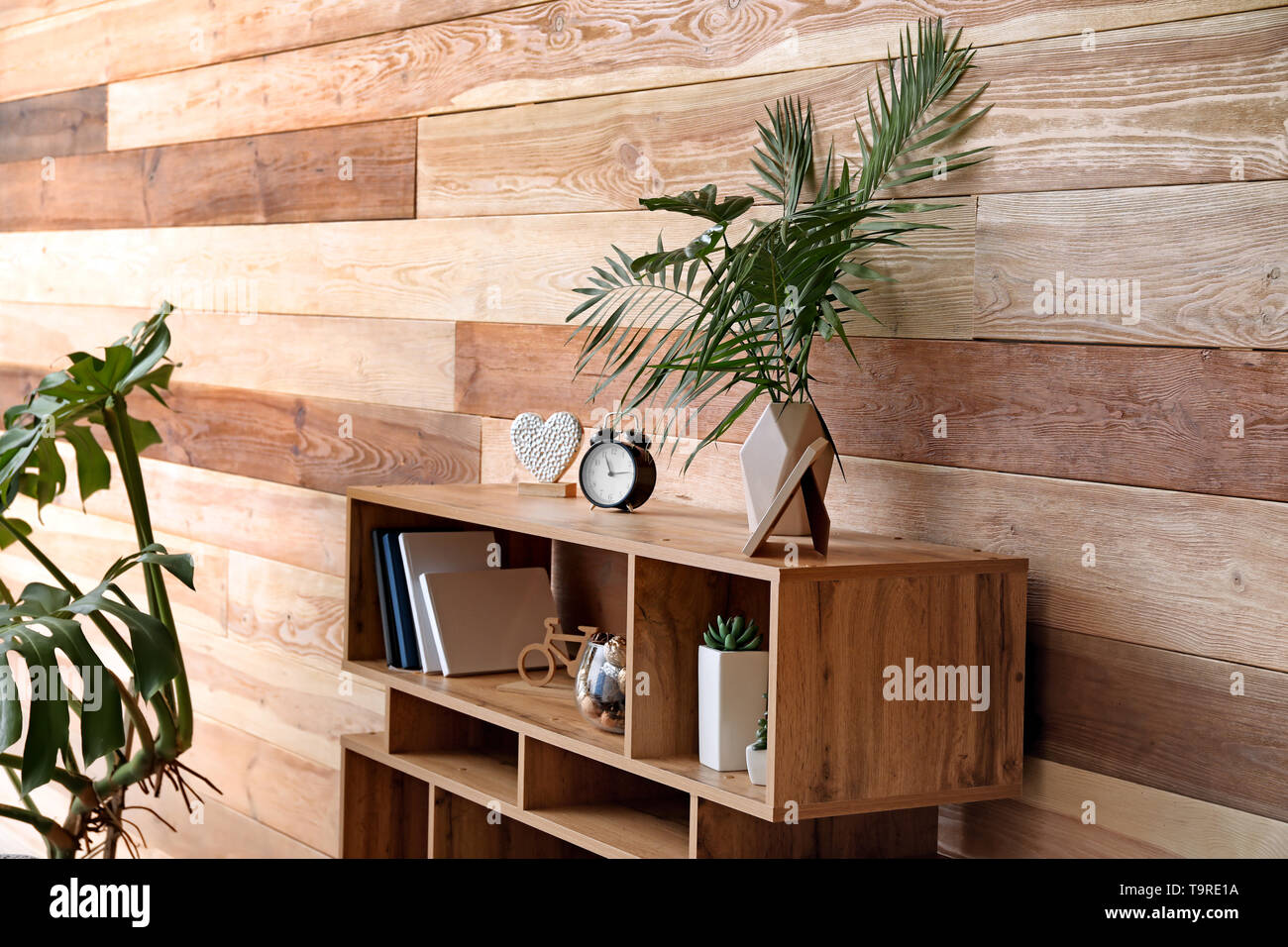 Verde foglie tropicali nell'interno della camera Foto Stock