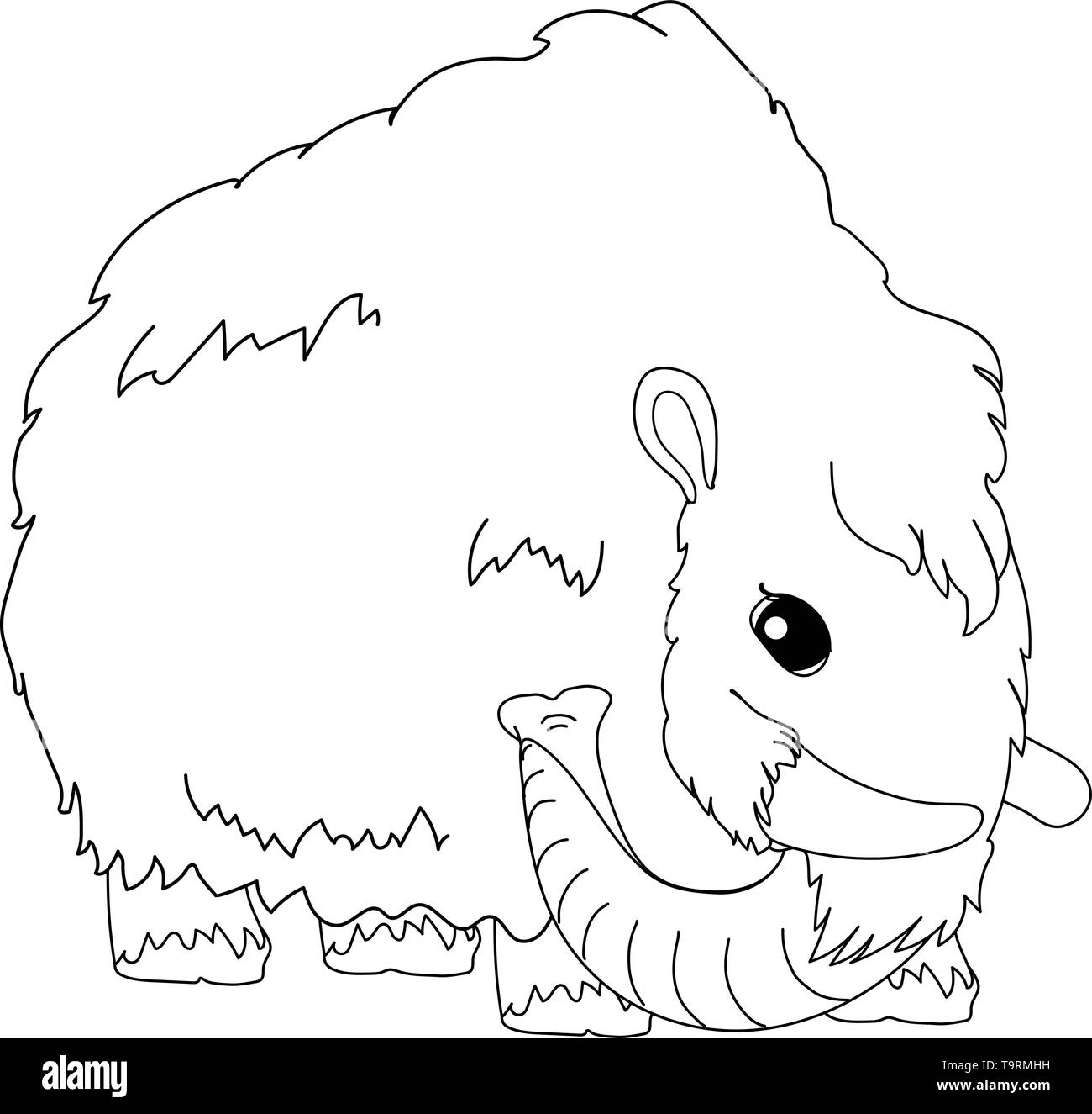 Linea del vettore animale cartoon clip art mammut lanosi Illustrazione Vettoriale