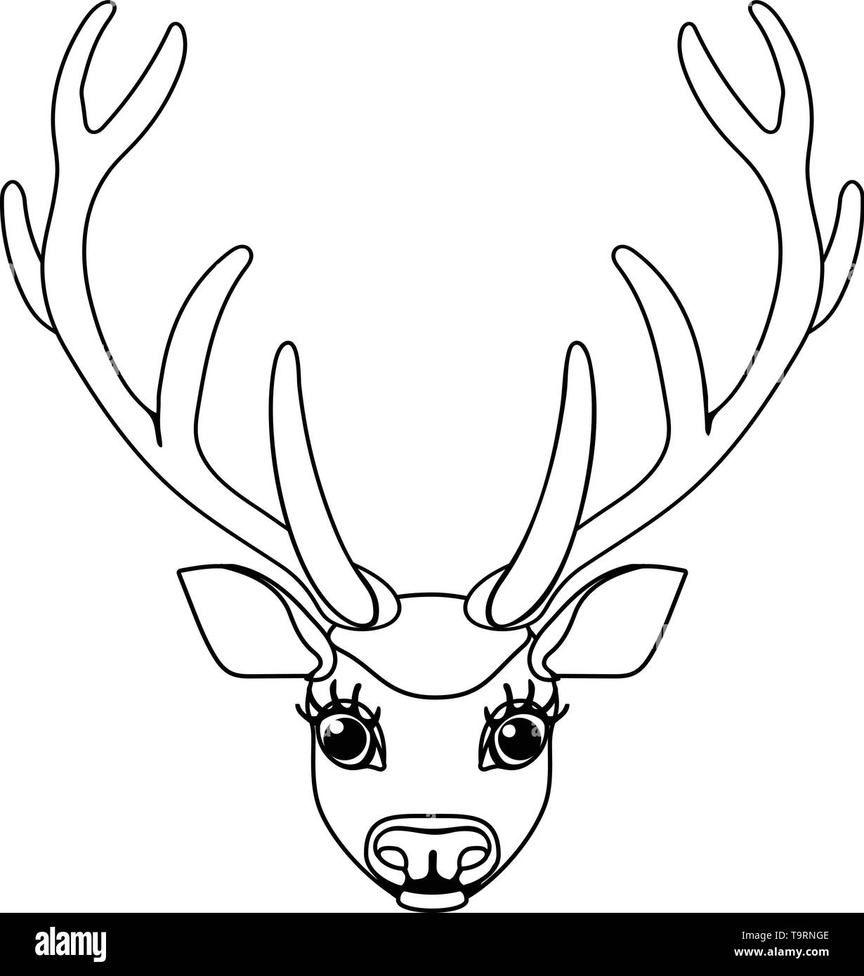 Linea del vettore animale cartoon clip art cornuto cervo rosso Illustrazione Vettoriale
