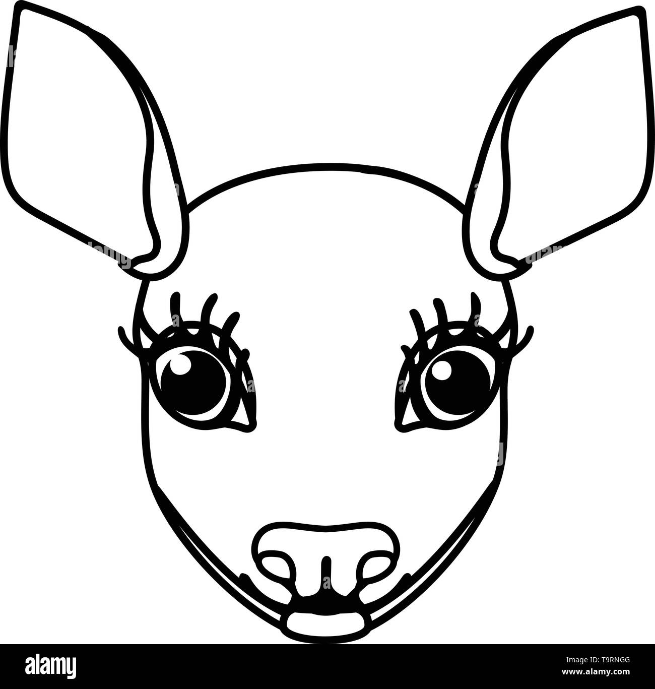 Linea del vettore animale cartoon clip art femmina rosso cervo Illustrazione Vettoriale