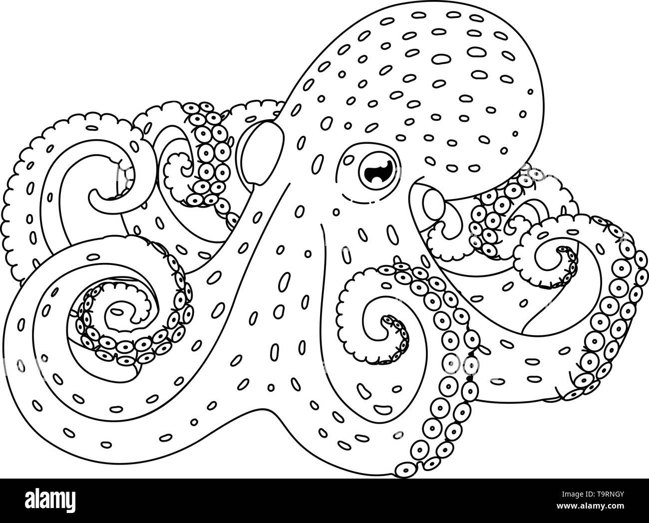Linea del vettore animale cartoon clip art di polpo, SEA LIFE Illustrazione Vettoriale