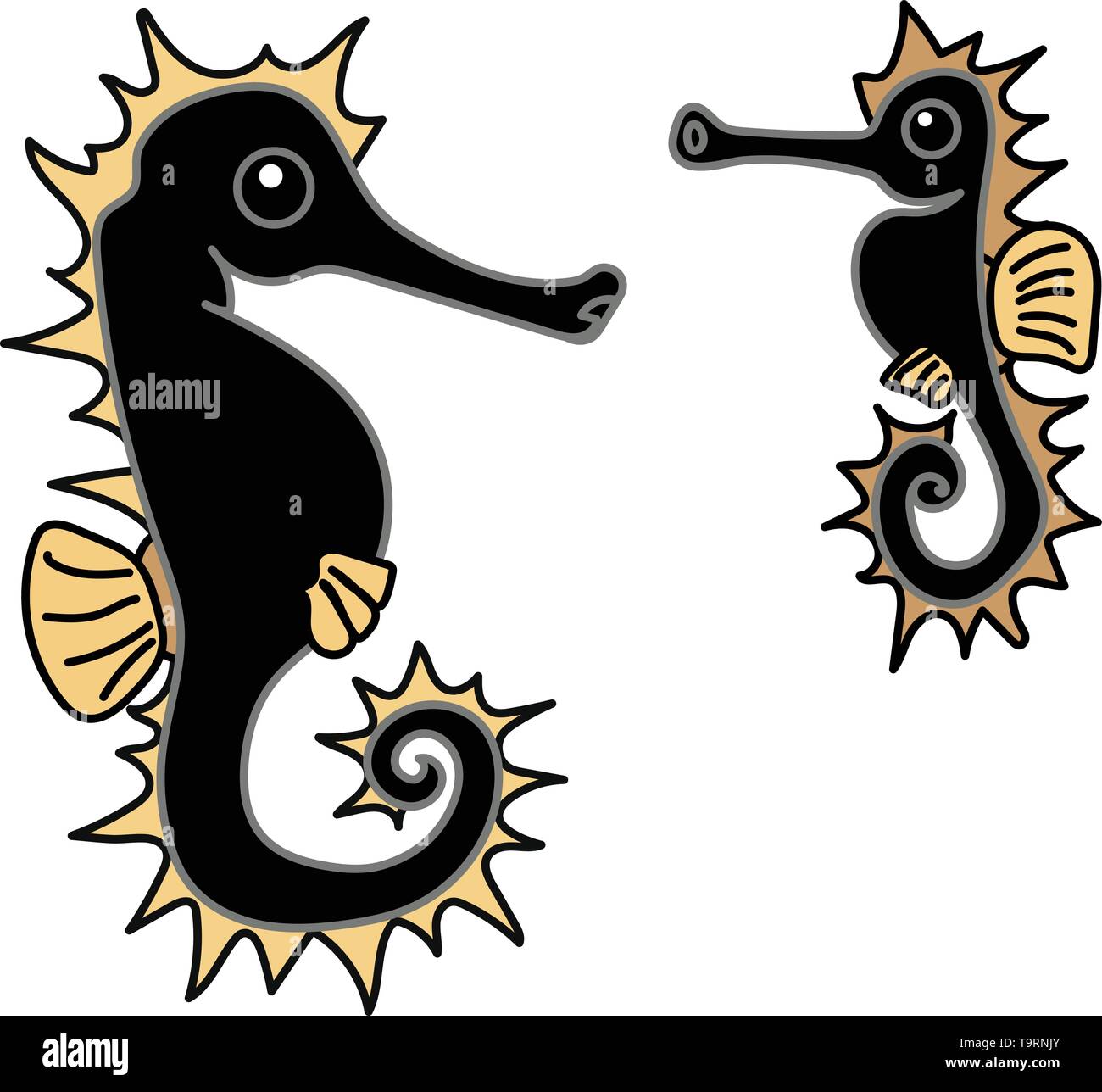 Scandi vettore animale cartoon clip art cavalluccio marino giallo Illustrazione Vettoriale