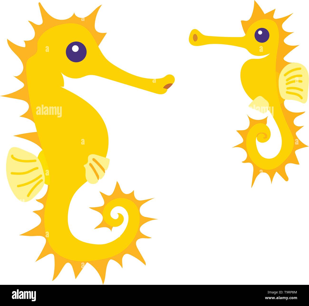 Piatto di vettore animale cartoon clip art cavalluccio marino giallo Illustrazione Vettoriale