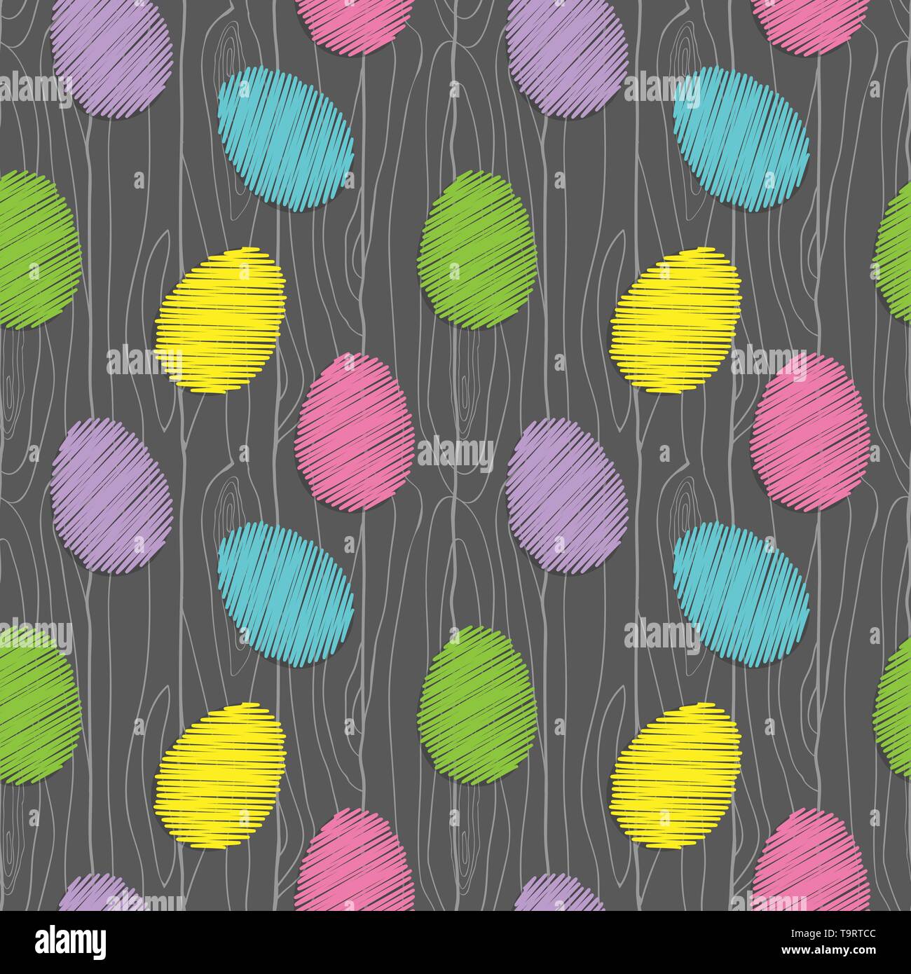 Modello senza cuciture con abstract le uova di pasqua su legno Illustrazione Vettoriale