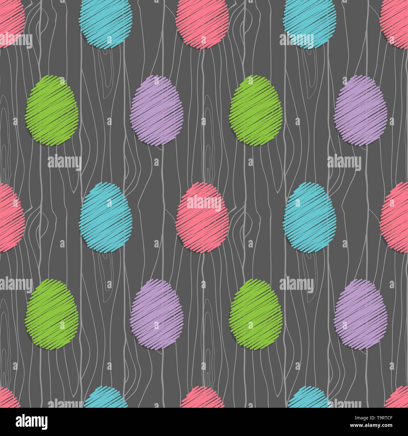 Modello senza cuciture con abstract le uova di pasqua su legno Illustrazione Vettoriale