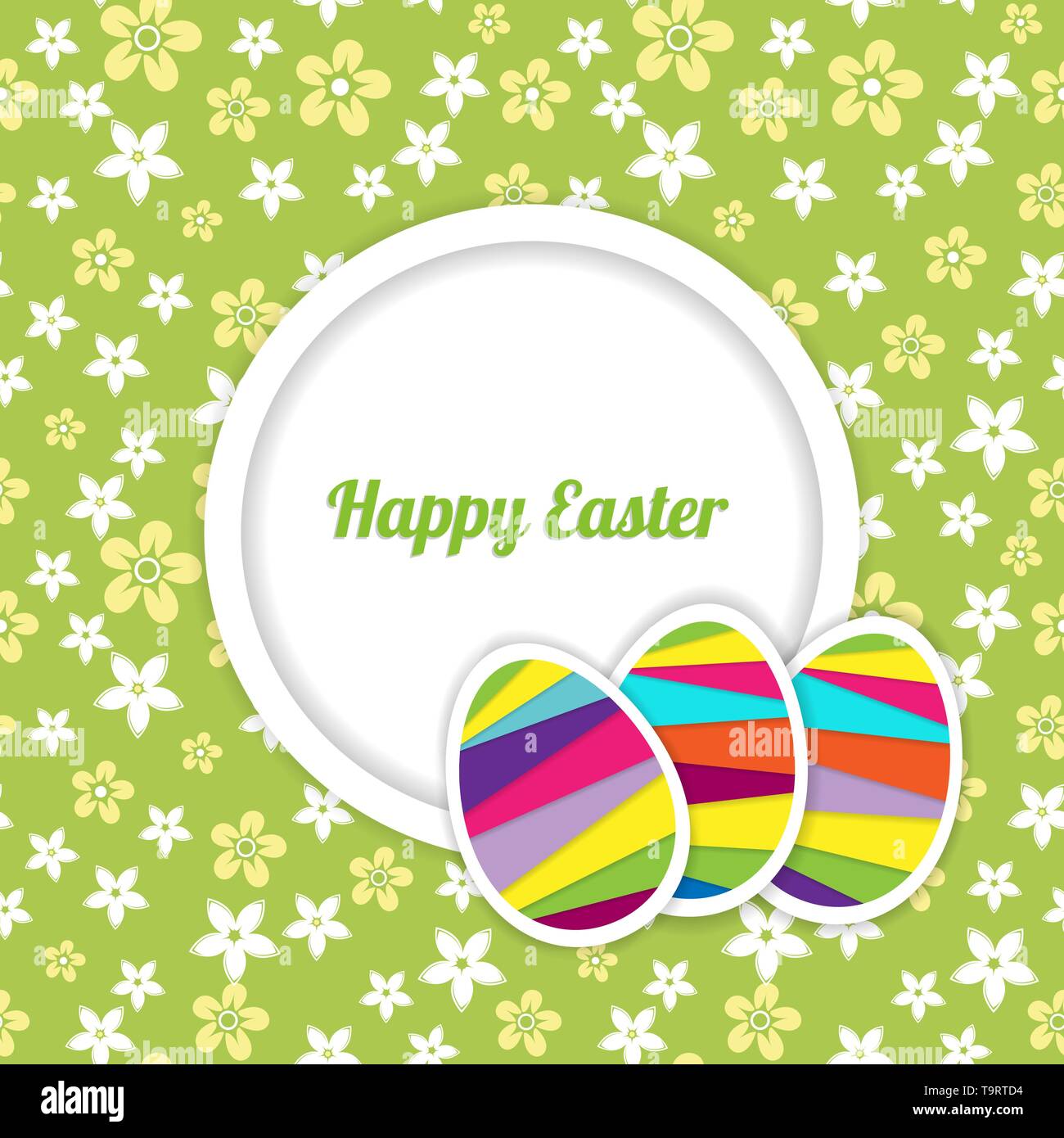 Easter Card modello con uova e il luogo di iscrizione del seamless sfondo floreale Illustrazione Vettoriale