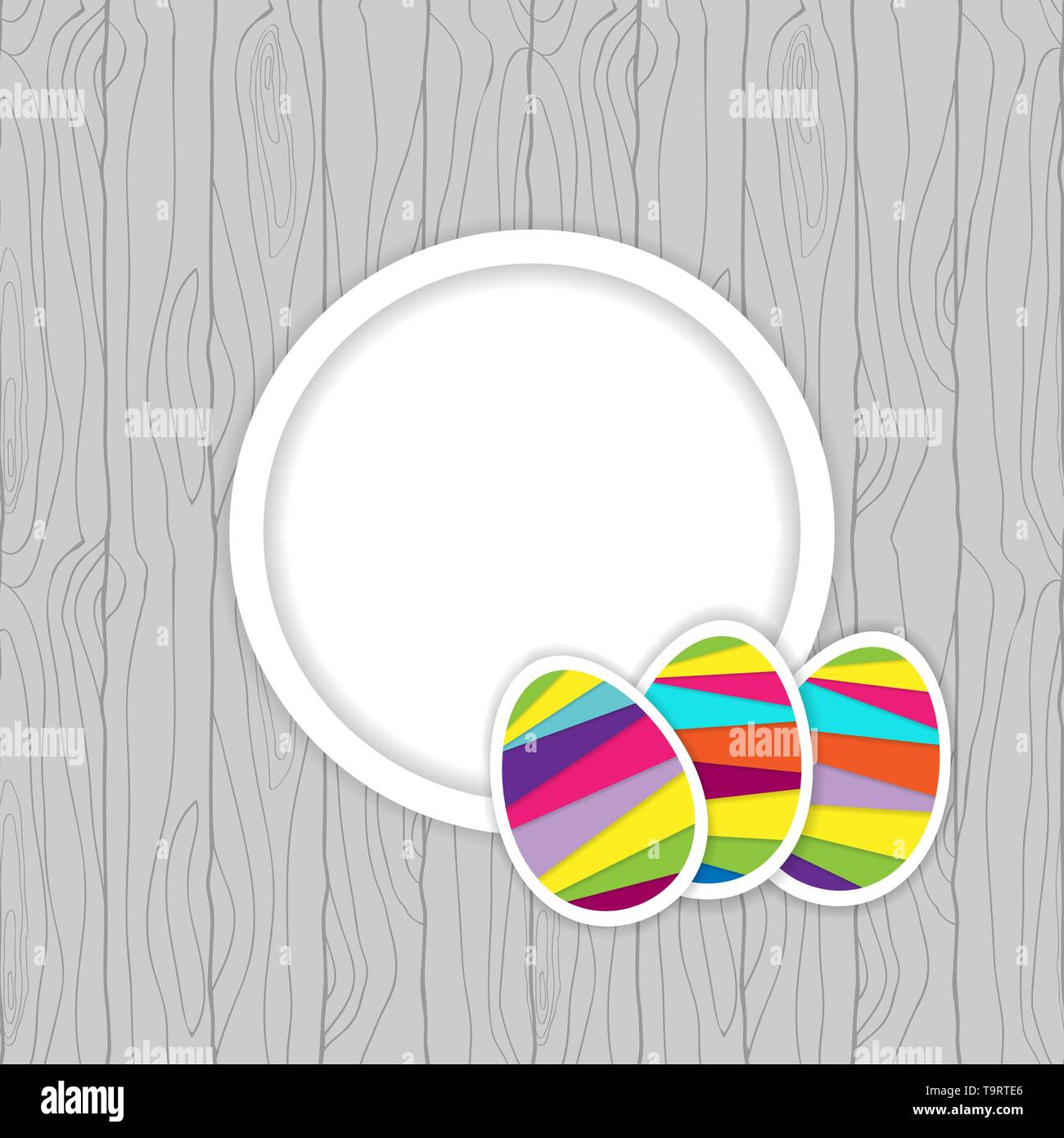 Easter Card modello con uova e il luogo di iscrizione su seamless Sfondo legno Illustrazione Vettoriale