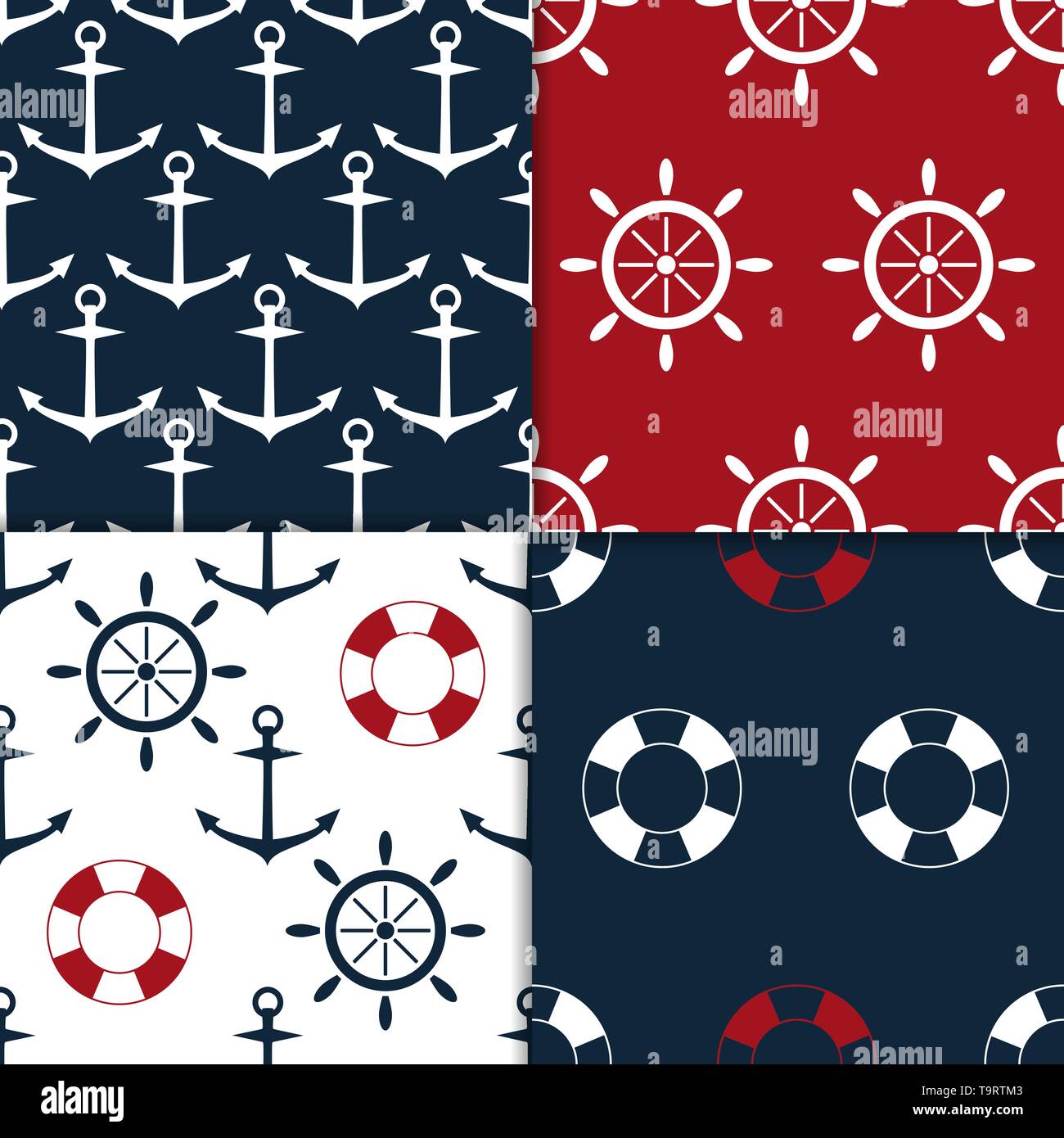 Raccolta di quattro nautico pattern seamless vettore Illustrazione Vettoriale