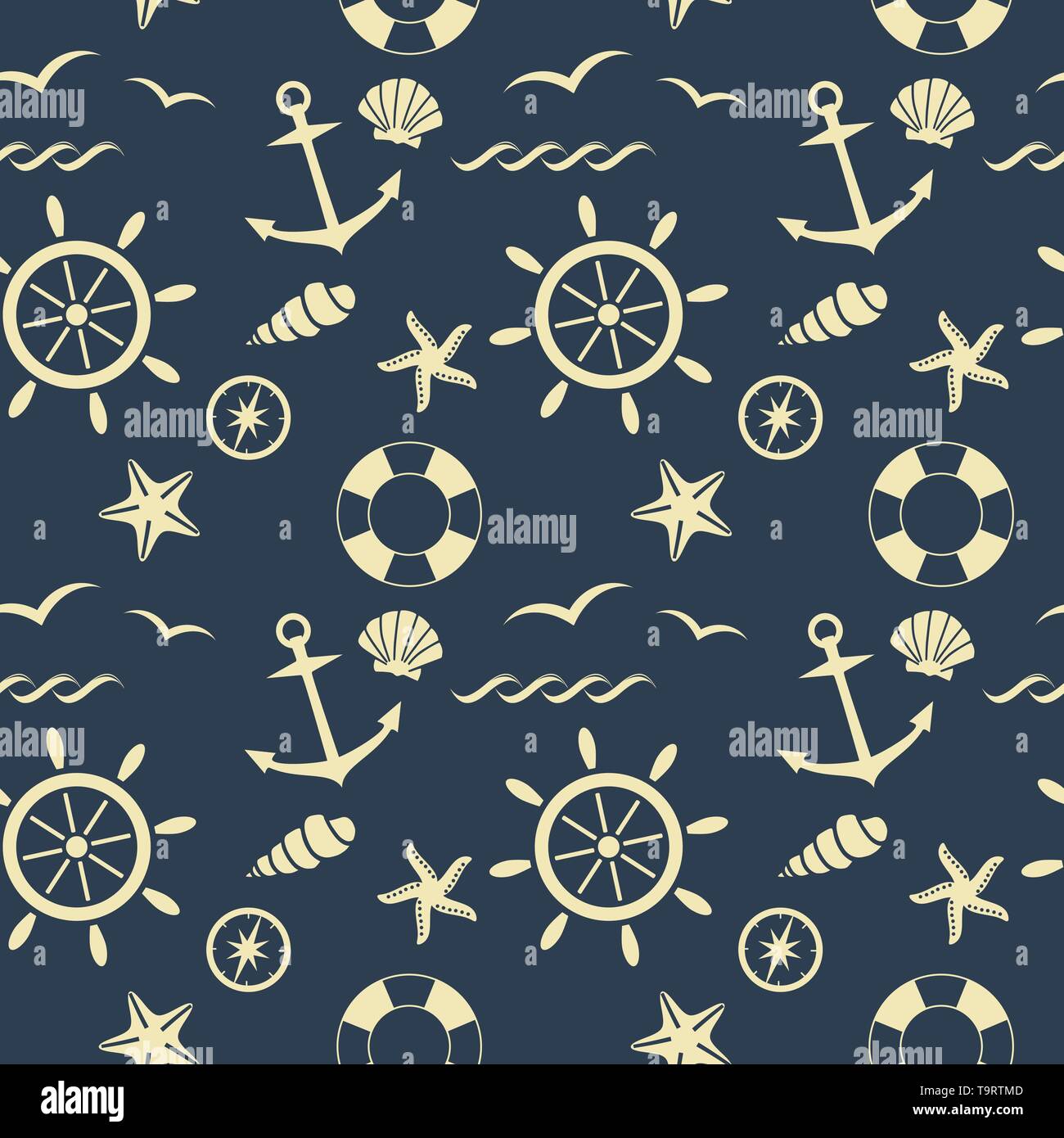 Nautiche modello seamless sfondo vettoriale Illustrazione Vettoriale