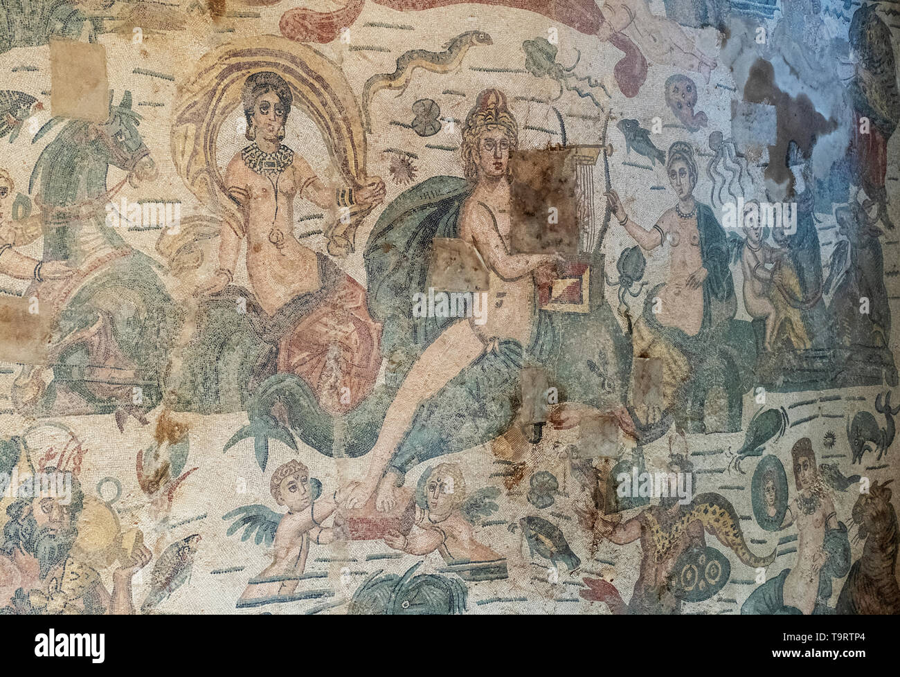 I mosaici romani nella Villa Romana del Casale di Piazza Armerina, SICILIA, ITALIA. Foto Stock
