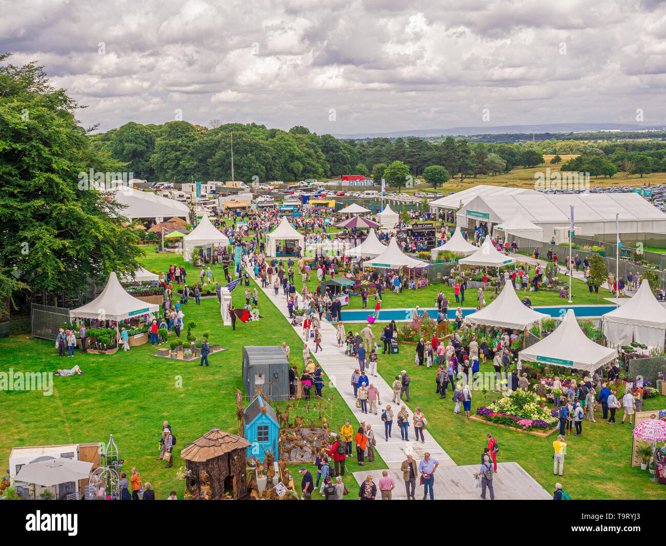 Vista aerea di RHS Tatton Park Show di giardinaggio che si tengono annualmente nel Cheshire, UK. Foto Stock