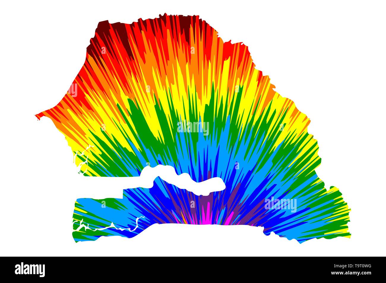 Senegal - Mappa è progettato rainbow abstract pattern colorati, Repubblica del Senegal mappa fatta di esplosione di colori, Illustrazione Vettoriale