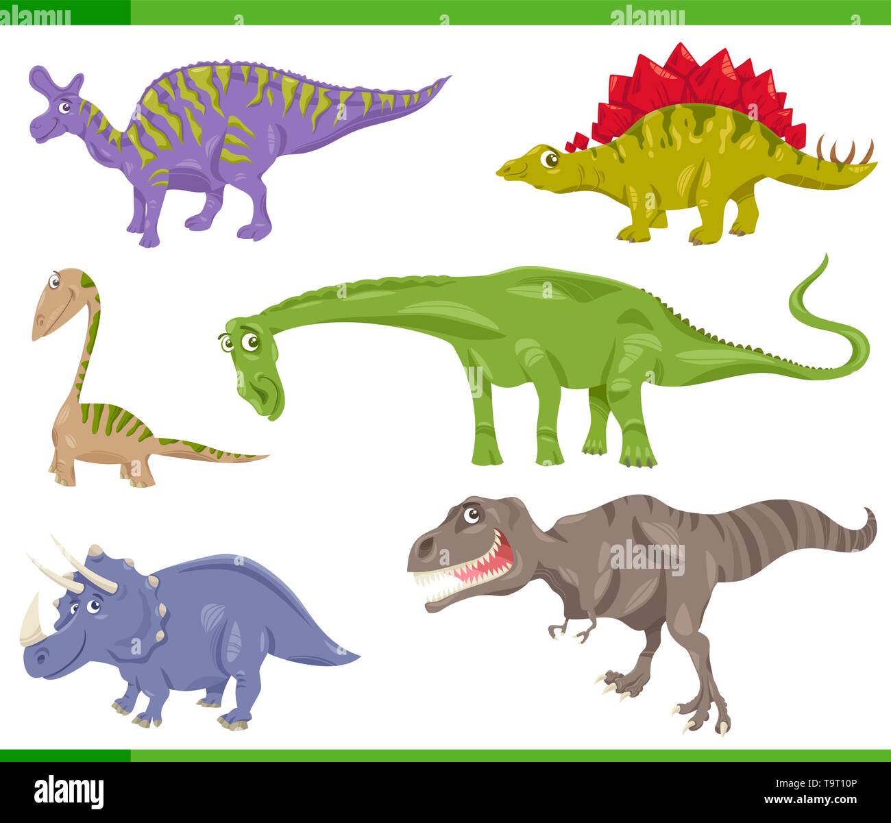 Cartoon illustrazione dei dinosauri preistorici di specie di rettili impostato Illustrazione Vettoriale