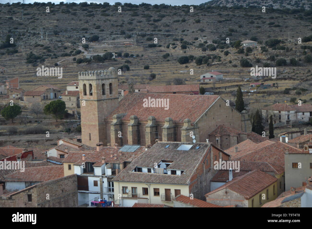 Dicembre 27, 2013. Mora de Rubielos. Teruel Aragona, Spagna. Ex Collegiata di Santa María, tempio gotico del XV secolo. Storia, Viaggi, Natu Foto Stock