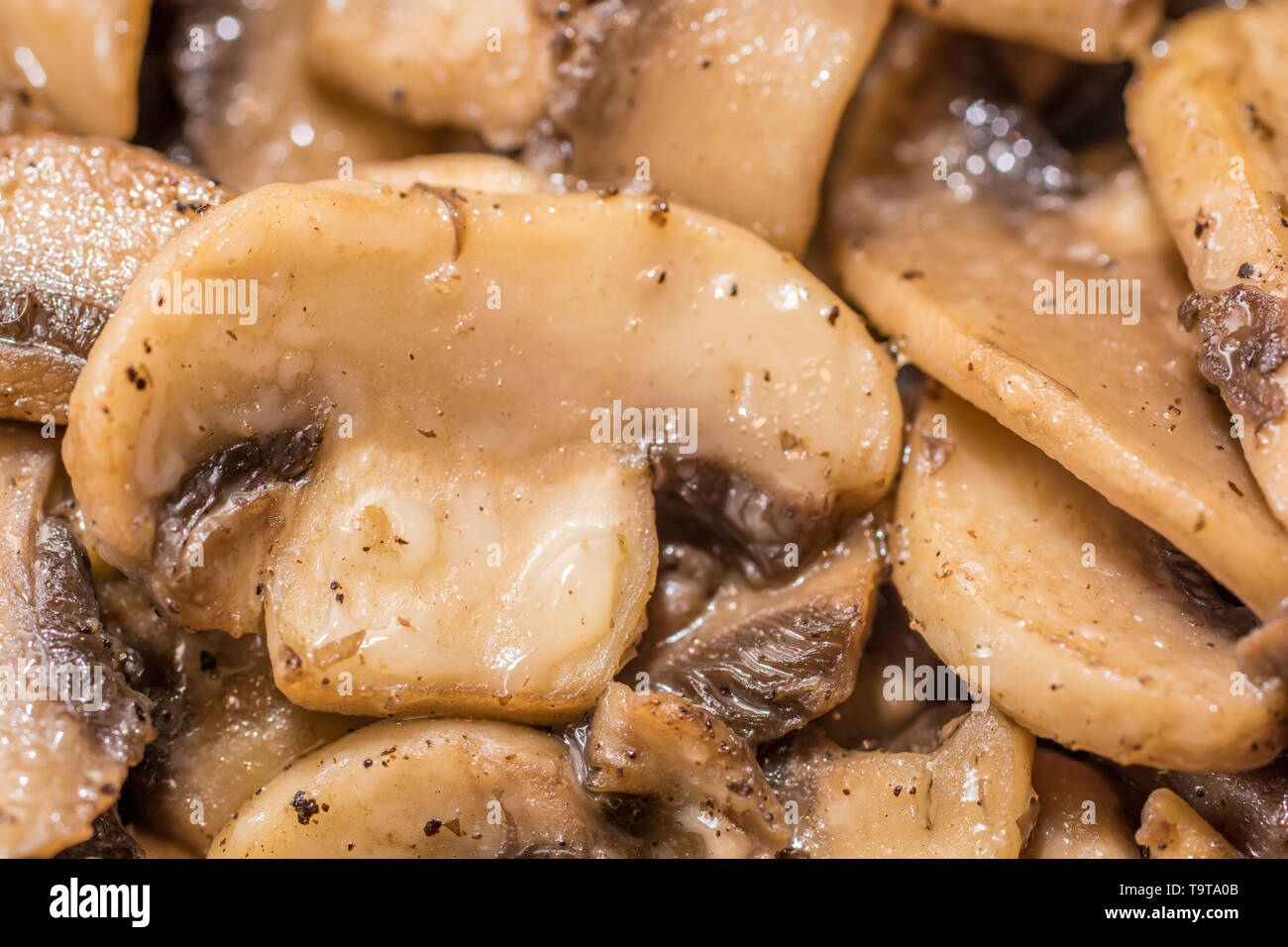 Un fungo saltati in padella con spezie su di esso Foto Stock