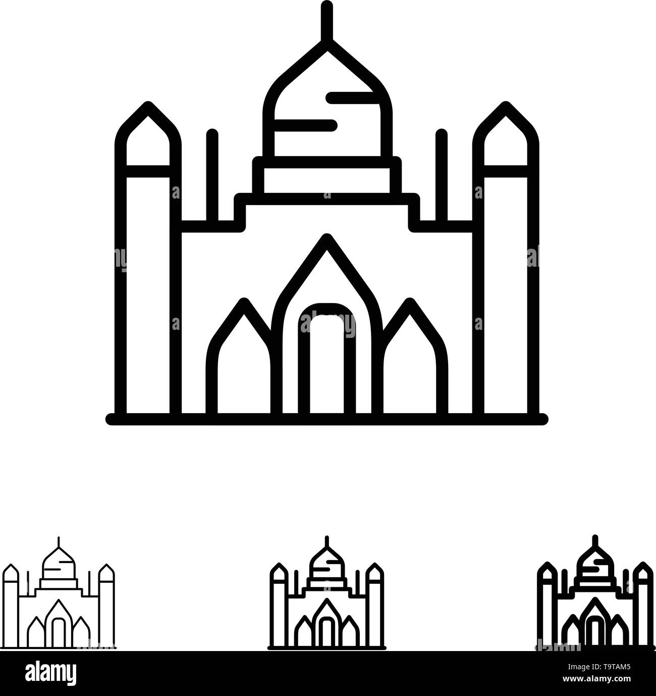 Aurangabad Fort, Bangladesh, Dhaka, Lalbagh Bold e la sottile linea nera icona impostare Illustrazione Vettoriale