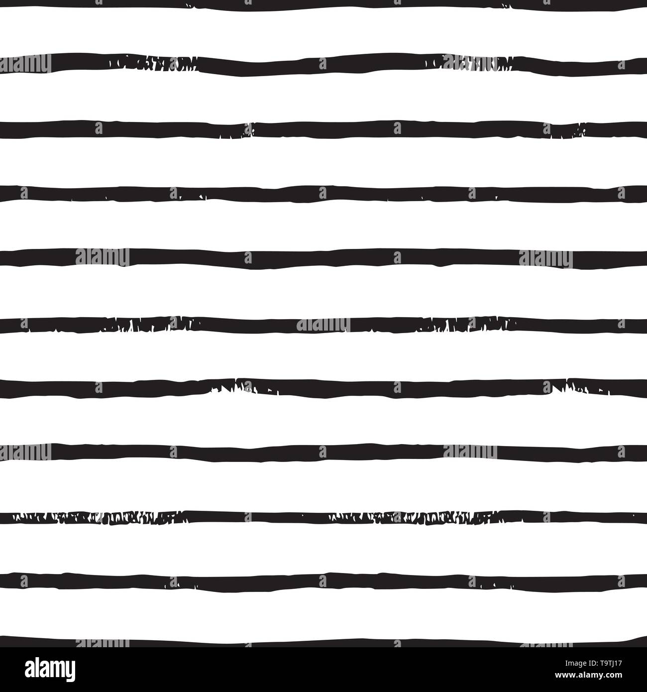 La striscia della spazzola di linea seamless pattern in monocromatico. Vector grunge sfondo nero con tratti di pennello. Disegnato a mano striscia orizzontale texture. Illustrazione Vettoriale