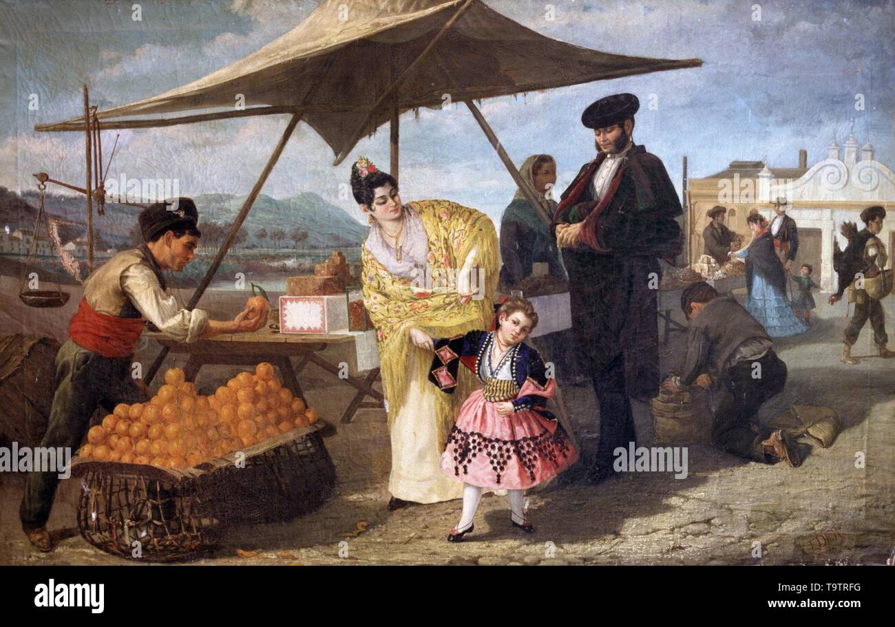 FEDERICO MARIA EDER GATTENS PINTOR ESPAÑOL 1830-1905 ' PUESTO DE NARANJAS ' OLEO COLECCION particolare. Autore: FEDERICO MARIA EDER GATTENS Y (1830-1905). Foto Stock