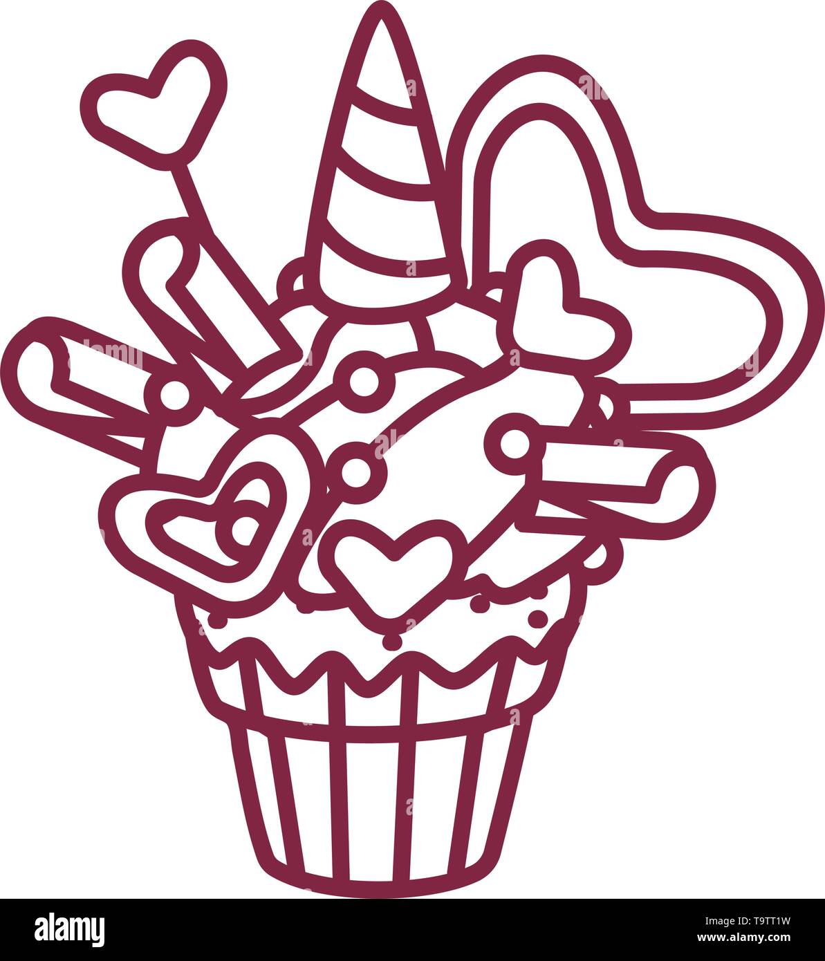 Vector carino cupcake dolci libro da colorare pagina Illustrazione Vettoriale