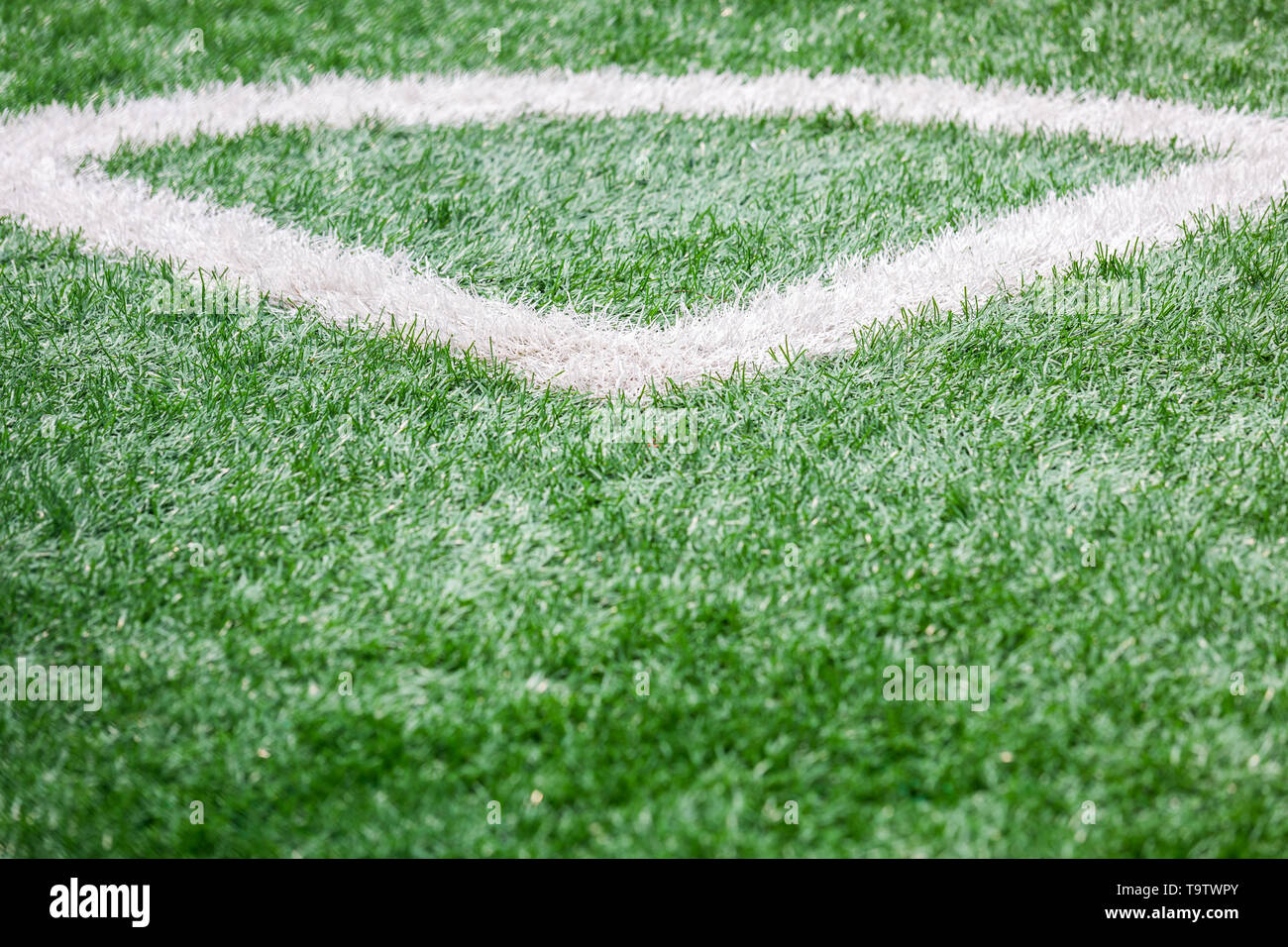 Chiusura del campo di calcio con la linea e erba , Sport e concetto di gioco Foto Stock