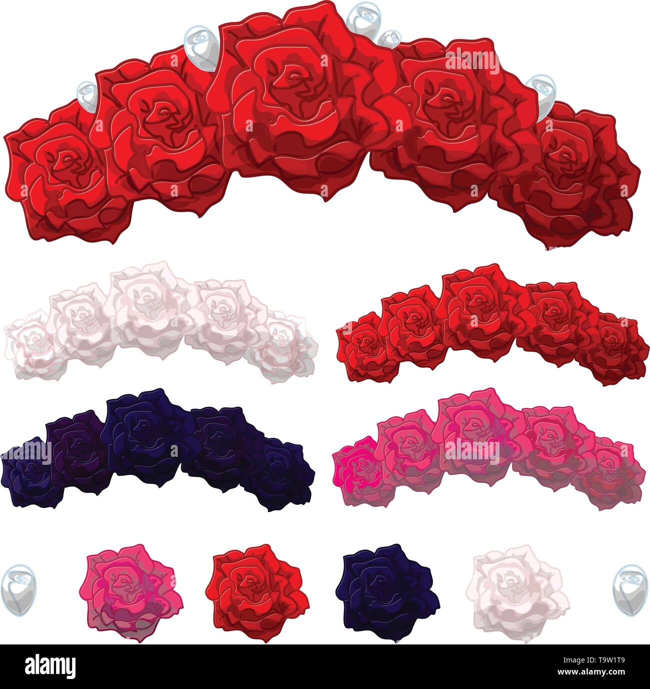 Vettore piante cartoon natura clip art. rose corona di fiori Illustrazione Vettoriale