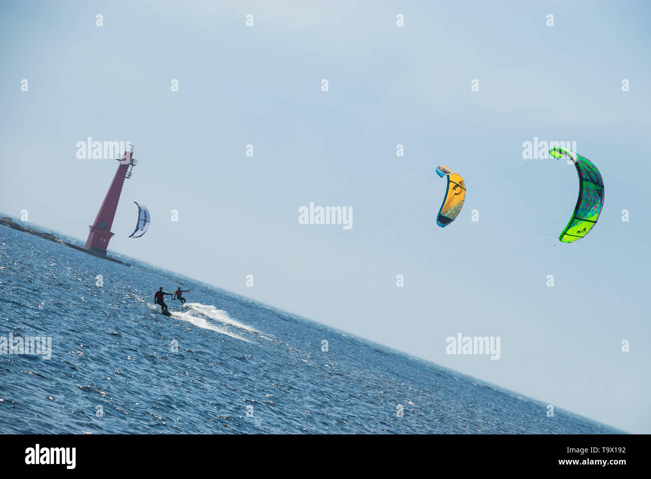 Il kite surf a Muskegon, Michigan Foto Stock