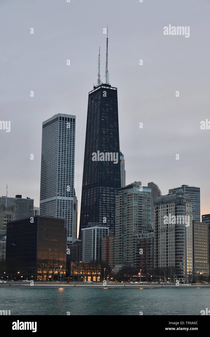 Il Chicago skyline visto dal lago Michigan, Chicago, Illinois, Stati Uniti d'America Foto Stock