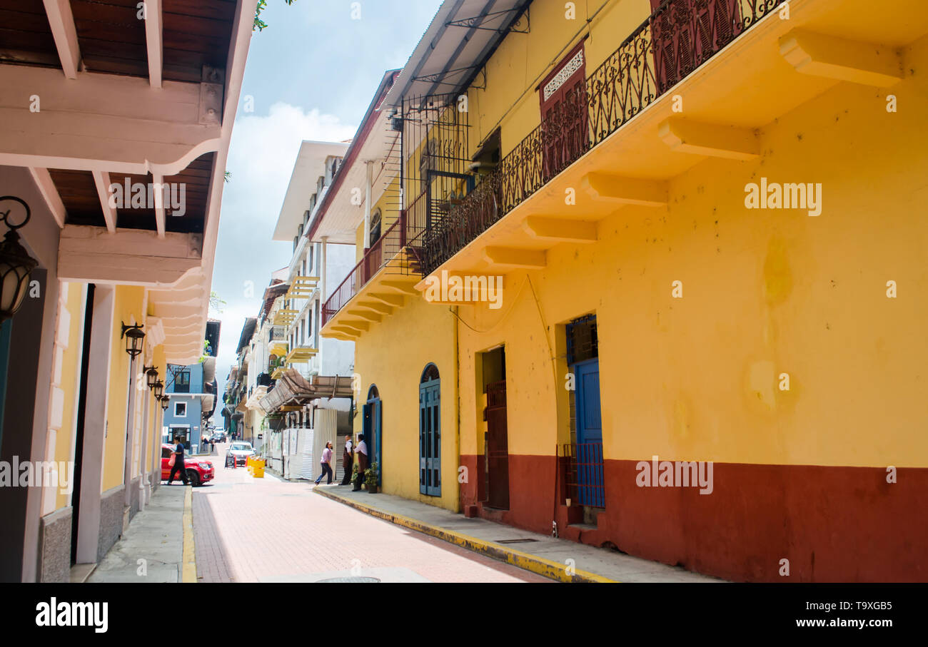 Casco Viejo strade nella città di Panama Foto Stock